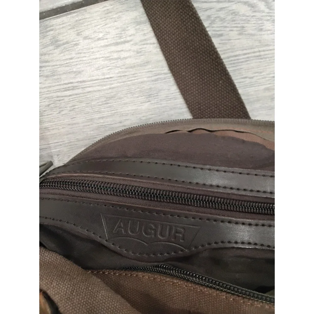 Augur Mens Canvas Messenger Bag Brown Leather Trim Crossbody Shoulder Bag